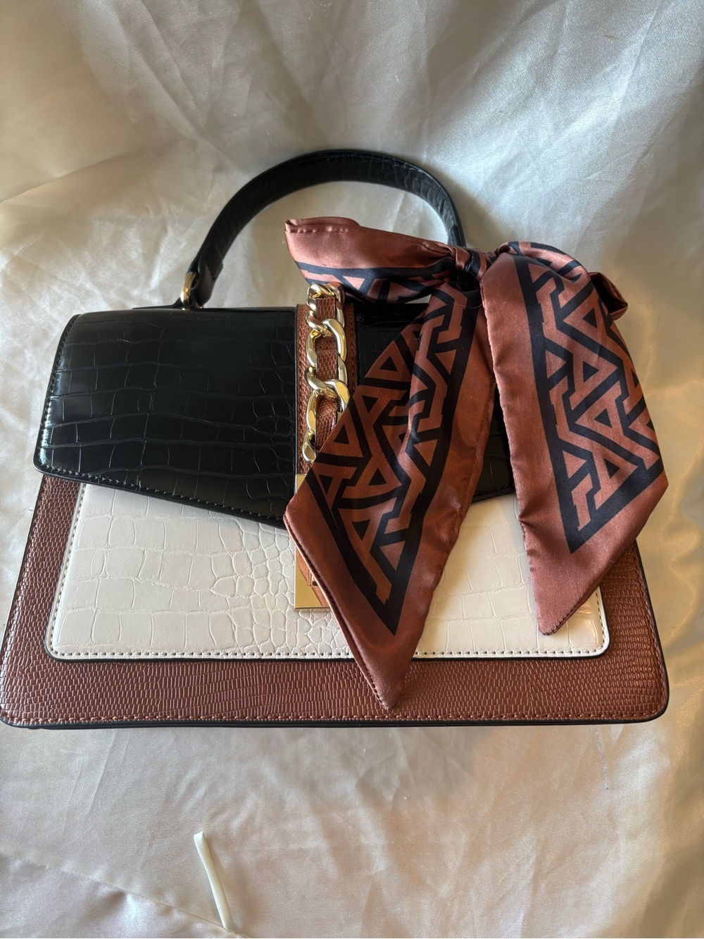 Aldo Colorblock Top-Handle Satchel with Scarf and Shoulder Strap